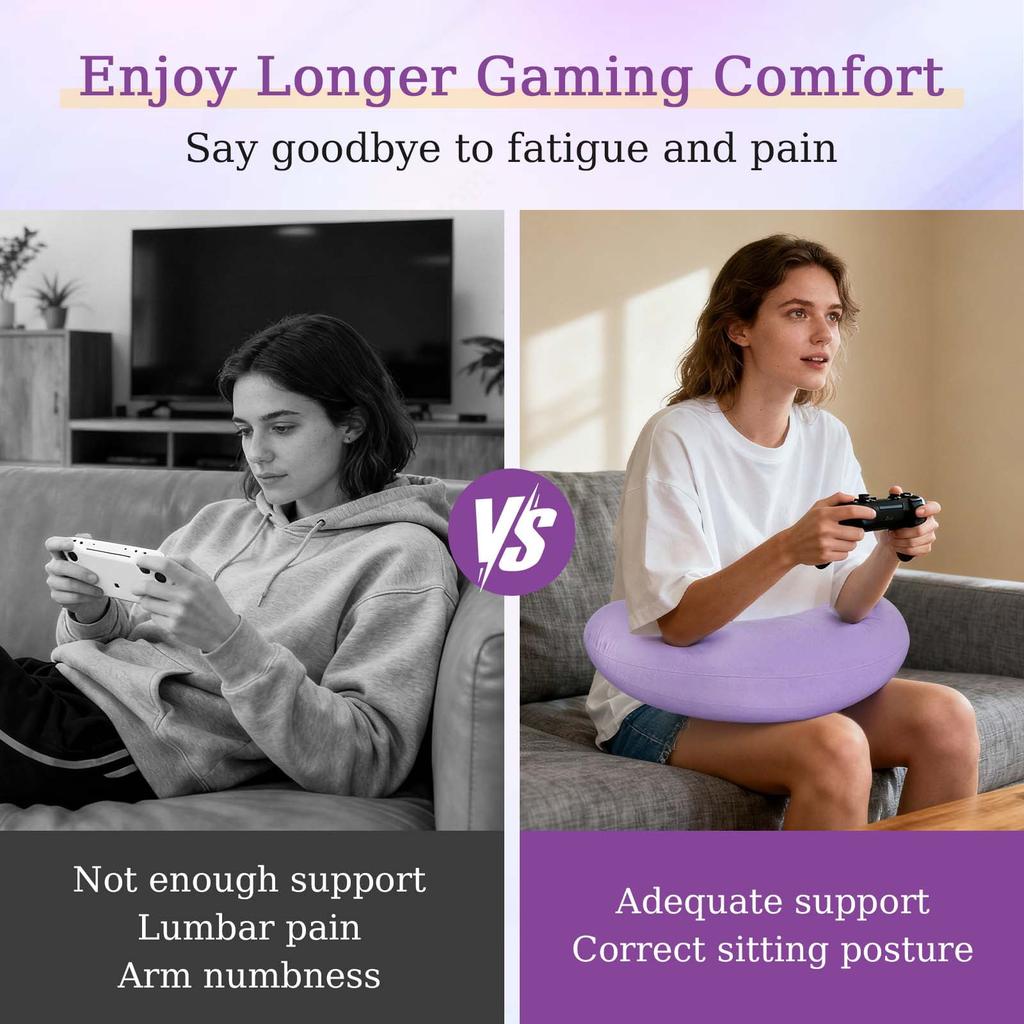 Ergonomic Gaming Pillow, Velvet U-Shaped Lap Cushion with Memory Foam for Long Sessions, Arm Support Reading Pillows for Bed & Sofa