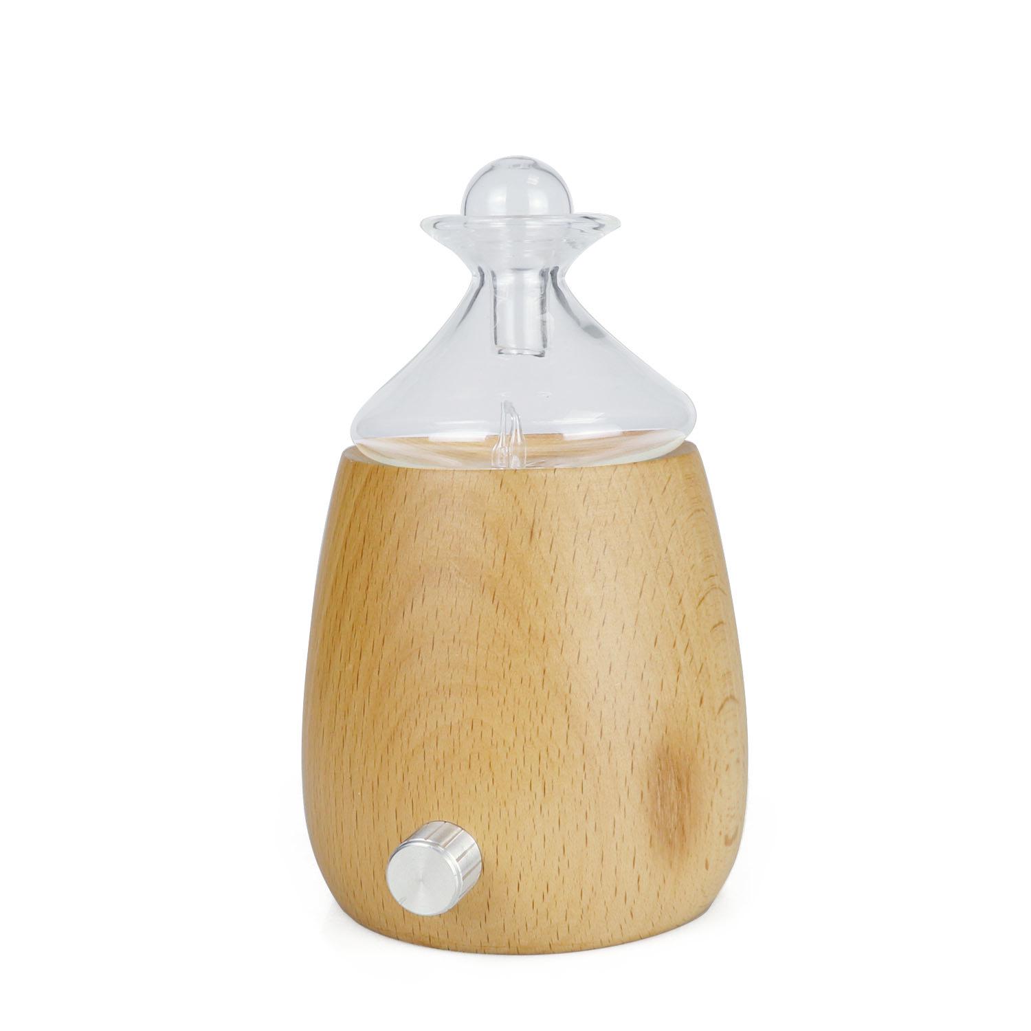 Solid Wood Seven-Color Glass Aromatherapy Diffuser with Mini Waterless Essential Oil Function