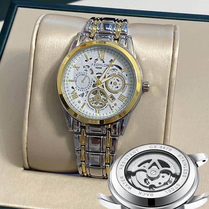 Ceas mecanic Tourbillon complet automat, nemecanic, ceas bărbătesc, impermeabil, luminos, curea din oțel, ceas bărbătesc