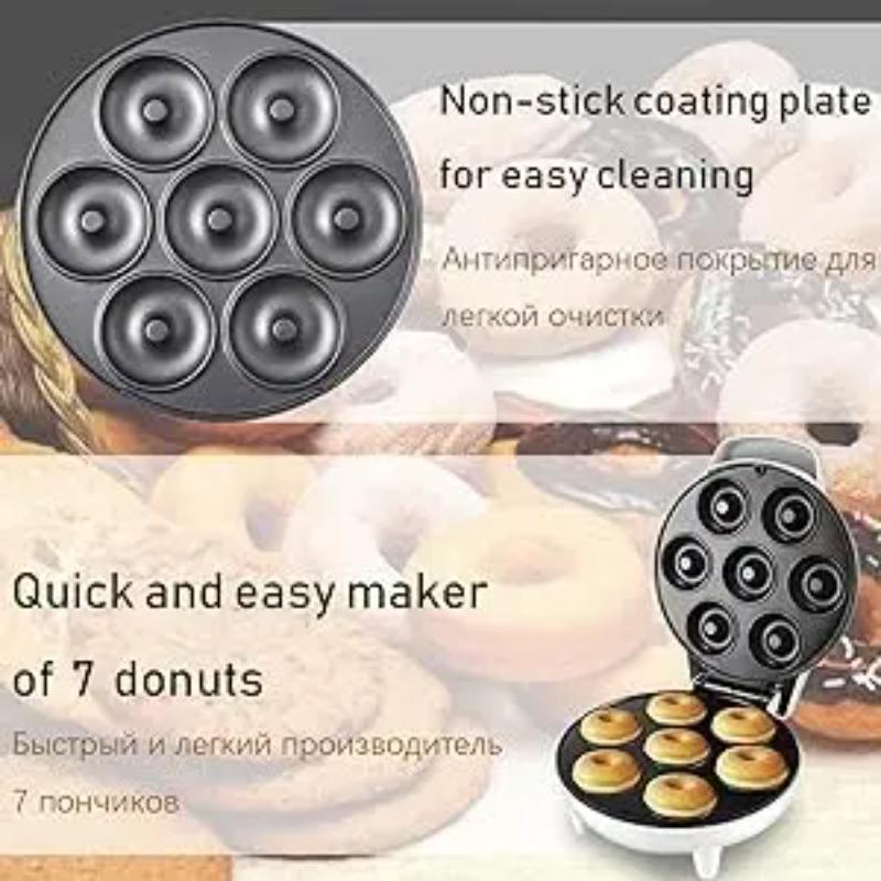 Mini Donut Maker Machine Non-stick Surface for Kids Breakfast Snack Desserts Makes 7 Doughnuts White Color Home Appliances