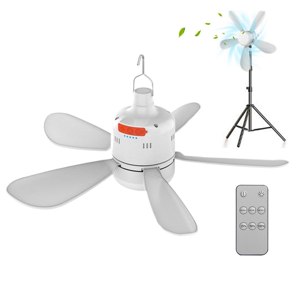 5W Portable Outdoor Ceiling Fan with Light with Remote Control and Extension Hook Cooling Device for Camping Gazebo Tent Patio