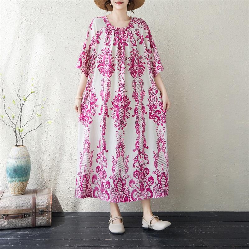 Manica corta Plus size cotone vintage floreale nuovo in abiti da donna casual abito lungo estivo ampio