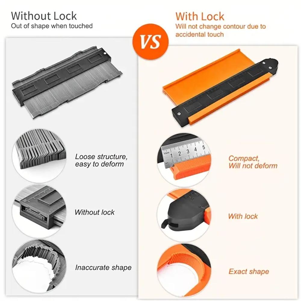 Profilverktøy for konturmåler 5 tommer/10 tommer Justerbar lås Nøyaktig kopi av uregelmessig form Duplikator For hjørner Malsjabloner for tre