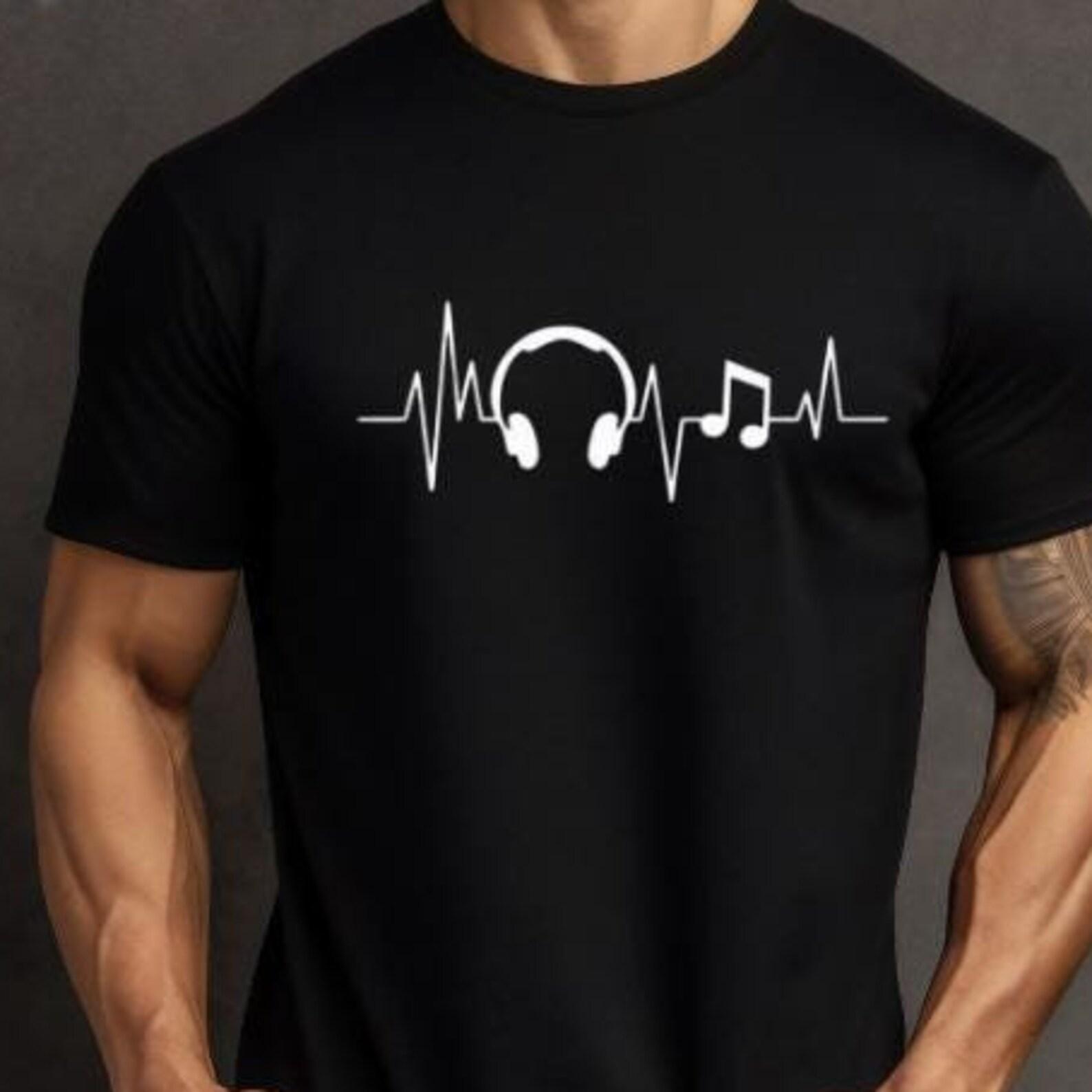 Minimalist Music T-Shirt: Headphones & Note Design S