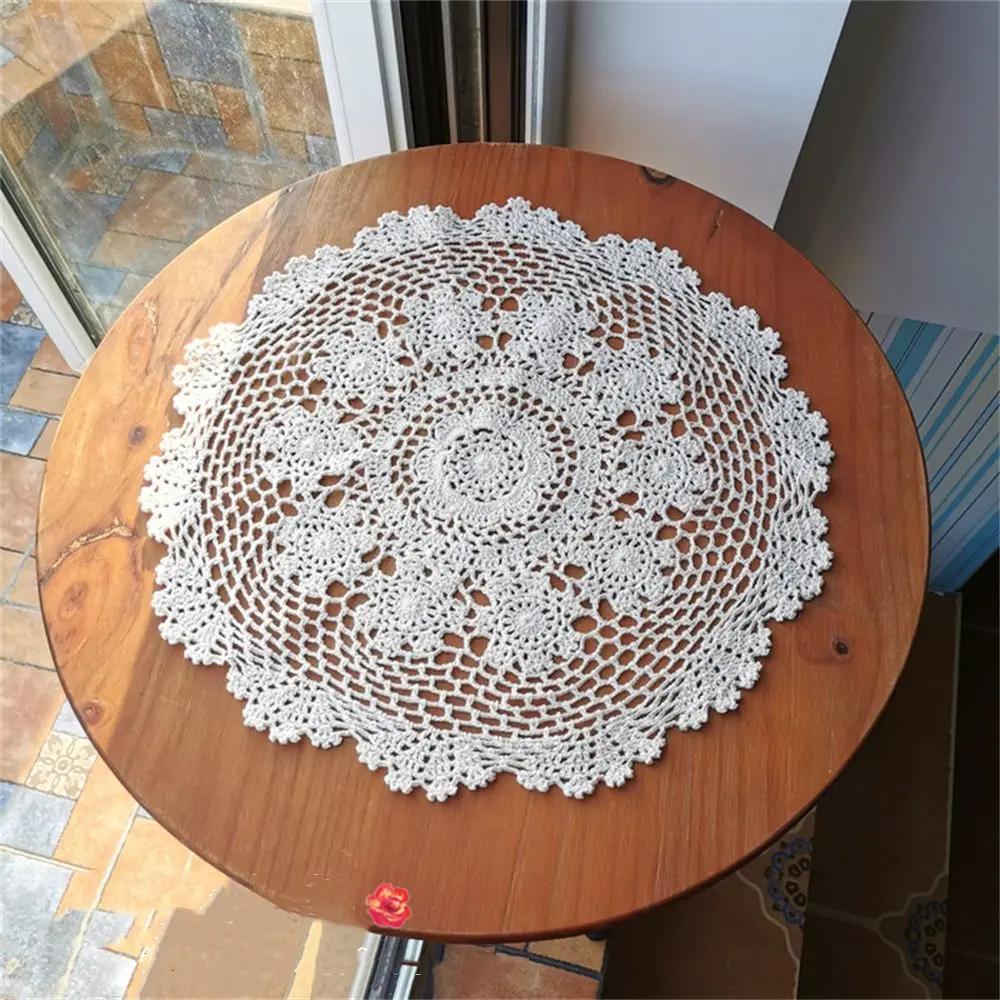 Table Mats Round Handmade Cotton Pad Crochet Kitchen Coaster Tablecloth Placemat Lace Doilies Christmas Table Mats