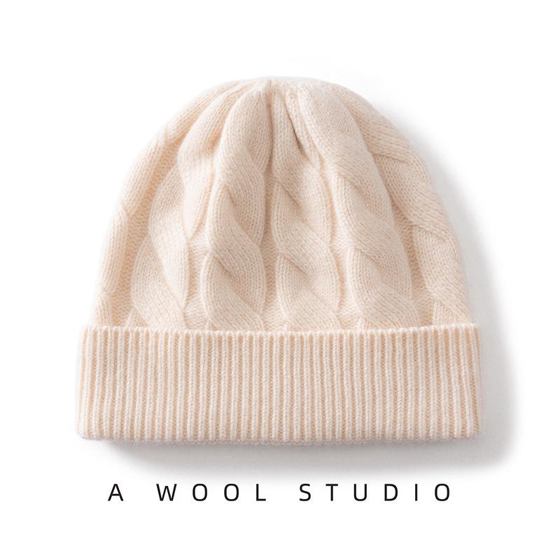 Heavyweight Thickened Wool Cashmere Knit Hat - Double Layer, Warm, Pure Color