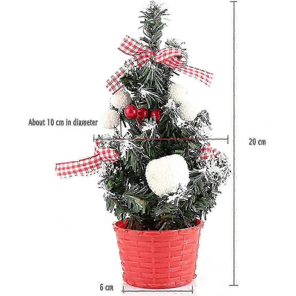 Mini Artificial Christmas Tree - Table Top Small Christmas Tree with Ornaments, Red, Size: 20cm 25-26
