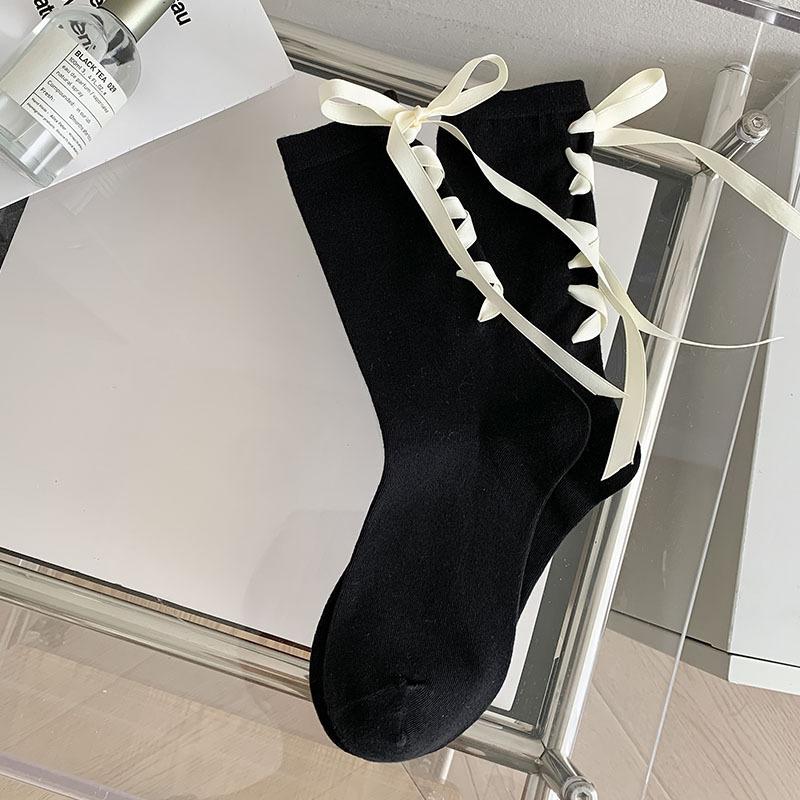 

Japanese JK Bowknot Socks Heel Strap Ankle Socks for School Cute Princess Socks Lace Trim Spring Autumn Vintage Style One Size чёрный