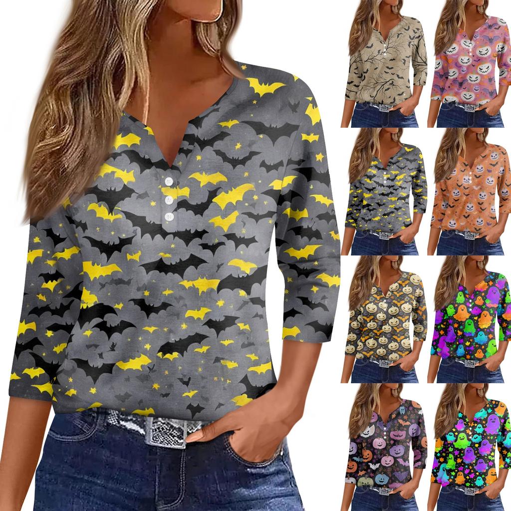 Women's Casual Fashion Sexy Comfortable V-Neck Halloween Seven Sleeve Top