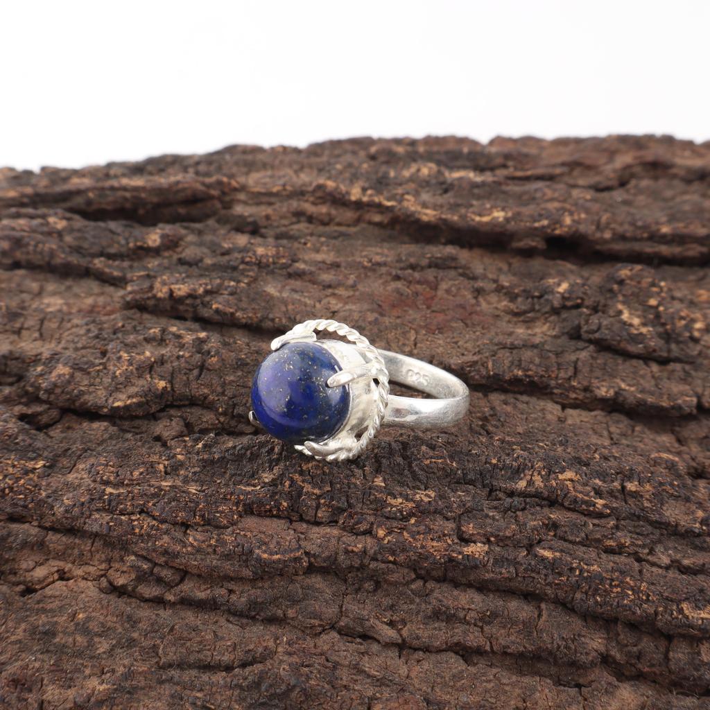 Lapis Lazuli Ring, Handgjord Ädelstensring, 925 Massiv Sterling Silver Ring Antika Smycken, För Förlovningsgåva