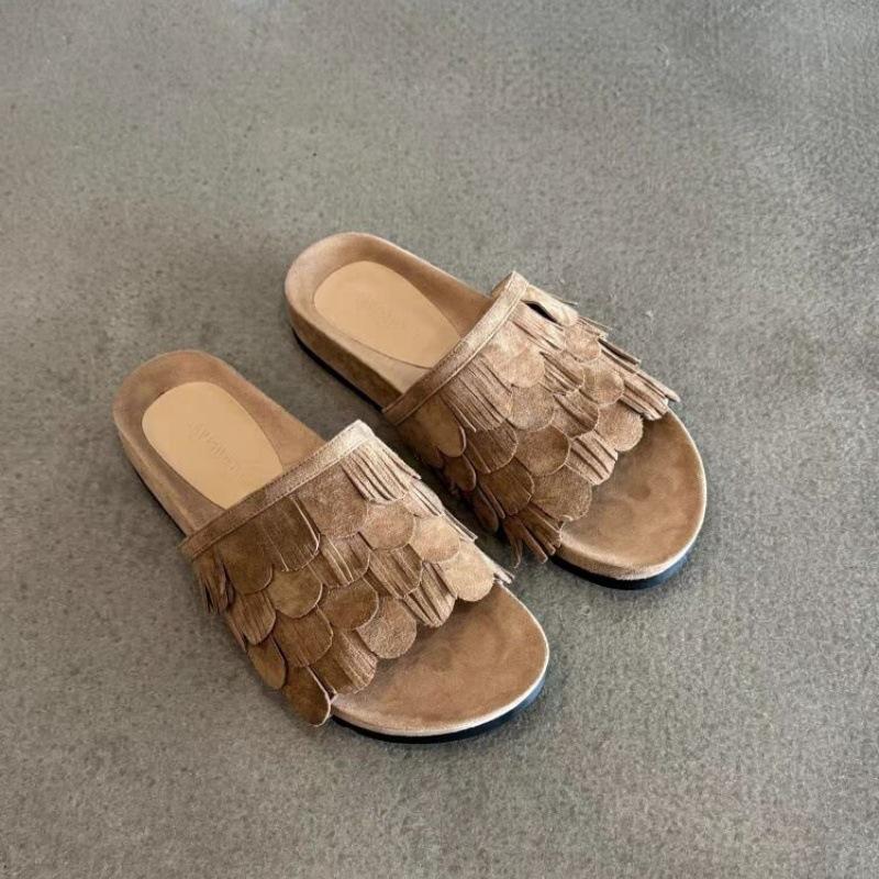 

Универсальные ретро пляжные туфли на платформе из мягкой кожи в стиле old money, женские шлепанцы с кисточками на плоской подошве с круглым носком и открытым носком, крутые женские шлепанцы 40 абрикосовый