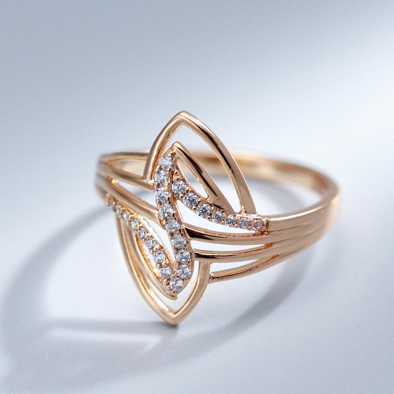 New Fine Curve Women Rings  Rose Gold With Micro Wax Inlay Natural Zircon Ethnic Bride Ring Unique Fashion Jewelry