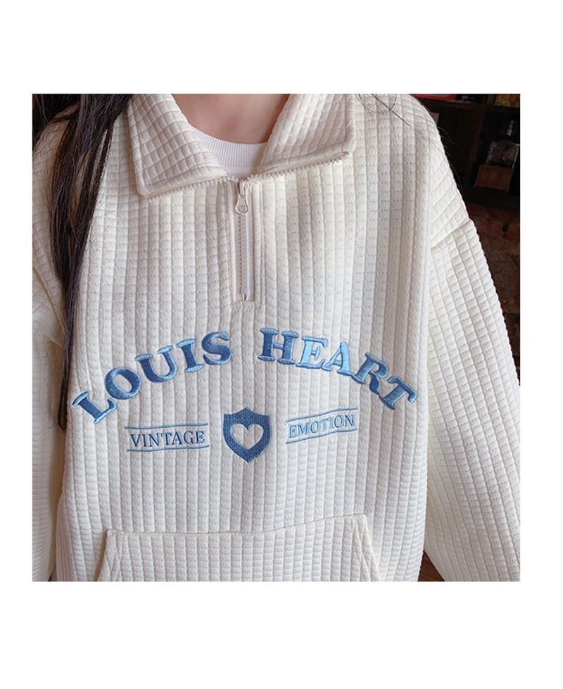 2025 Autumn Embroidered Oversize Waffle Polo Sweatshirt for Women & Couples