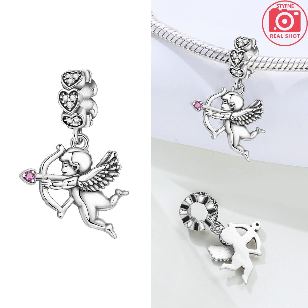 Original Copper Romantic Love Pendant Wings Pink Heart Butterfly Knot Beads Fit Bracelet Women Jewelry Diy Accessory Gift