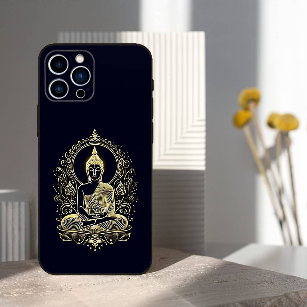 Pattern Buddha Art For iPhone 12,16,11,14,15,17,13,X,Mini,SE,Max,8,7,XR,XS,Plus,Pro,Soft Silicone Black Case