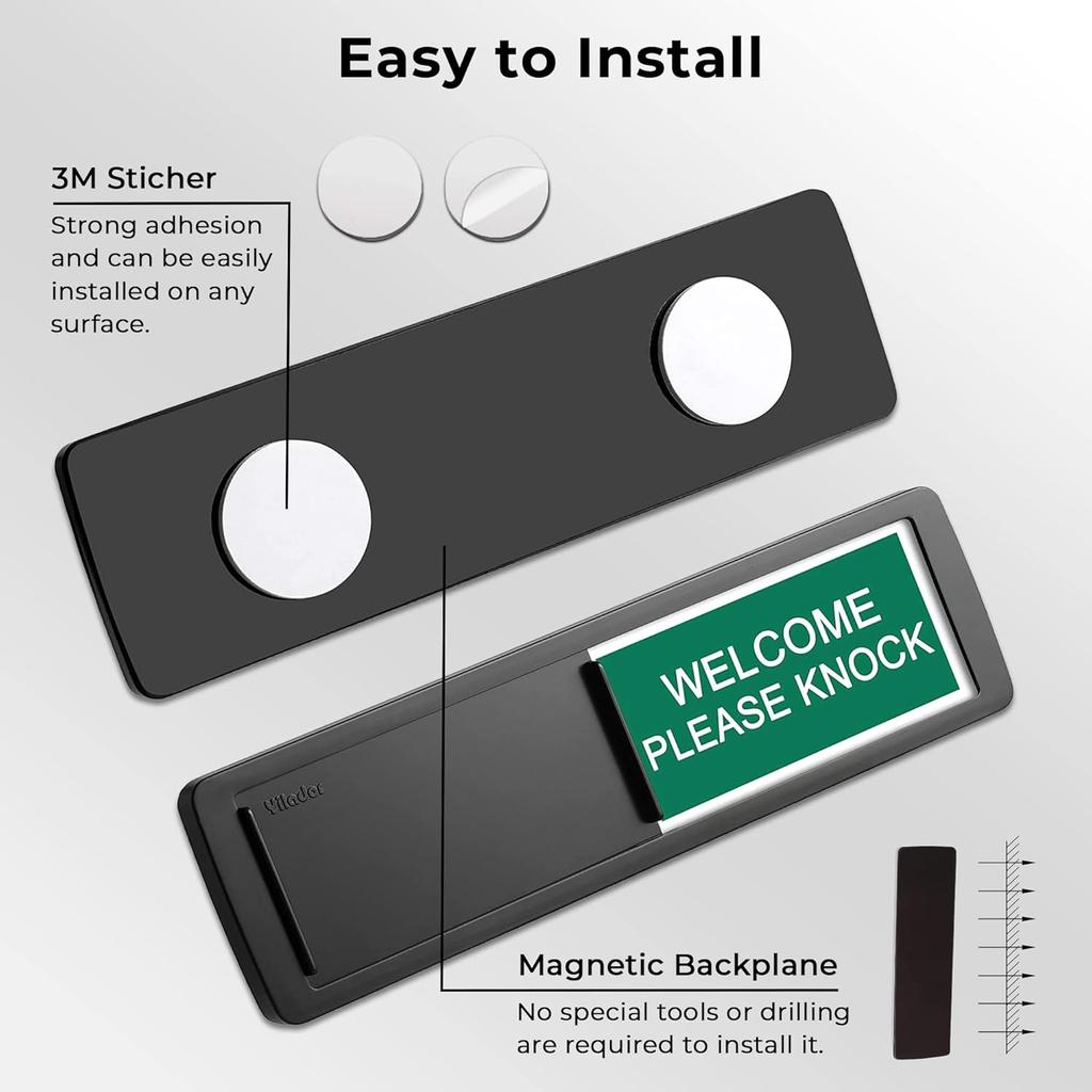 7''x2'' Magnetic Privacy Indicator, Do Not Disturb Sign for Office, Vacant Occupied Slider for Bathroom Door, Welcome Please Knock, with Adhesive
