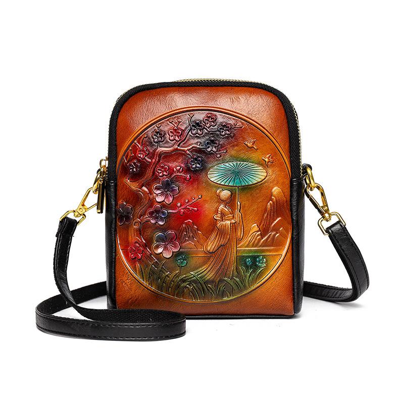 

Handmade artisan crafted double textured crossbody bag large capacity soft oriental chic, everyday styling versatility