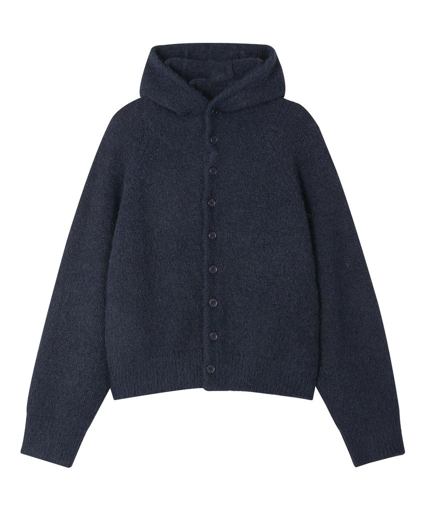 Noise Pull-Up Button Hooded Cardigan - Navy