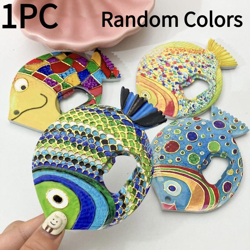 

1PC fat head fish bottle opener refrigerator sticker melamine material relief texture bronzing process cute refrigerator sticker Random Colors