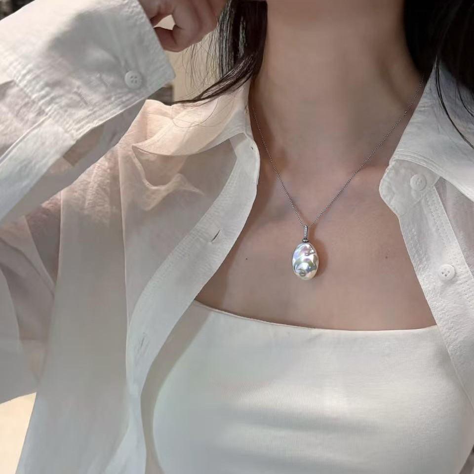 S925 Pure Silver Aurora Dazzling Fish Tail Baroque Natural Freshwater Pearl Pendant Pacifier Universal Buckle Pearl Necklace