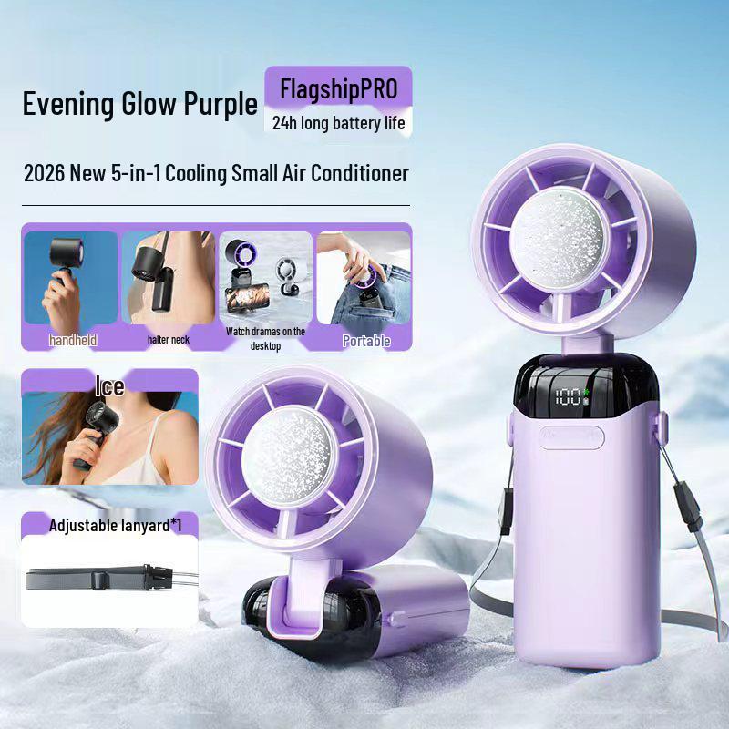 2026 Multi-Functional Foldable Handheld & Neck Ice-Pack Fan with Digital Display