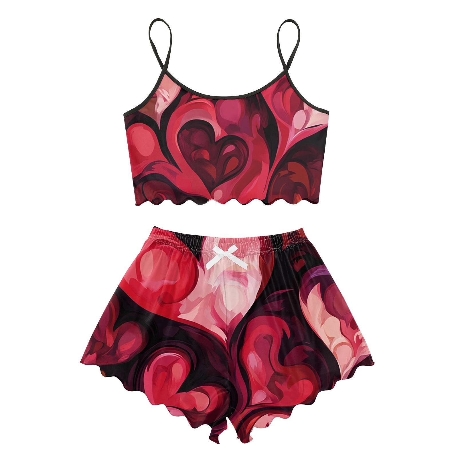 

Пижамные комплекты для женщин, мягкие комплекты домашней одежды из двух предметов, топы без рукавов, шорты, одинаковые пижамы, одежда для сна L винный