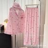 Spring New Models with Blindfold Cute Tiger Ice Silk Pajamas Women, Pink Lapel Thin Women's Loungewear Set