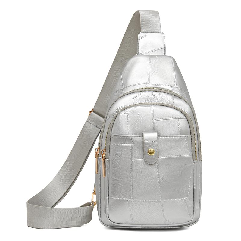 

Мягкая кожаная нагрудная сумка женская сумка через плечо винтажная сумка через плечо серебряный