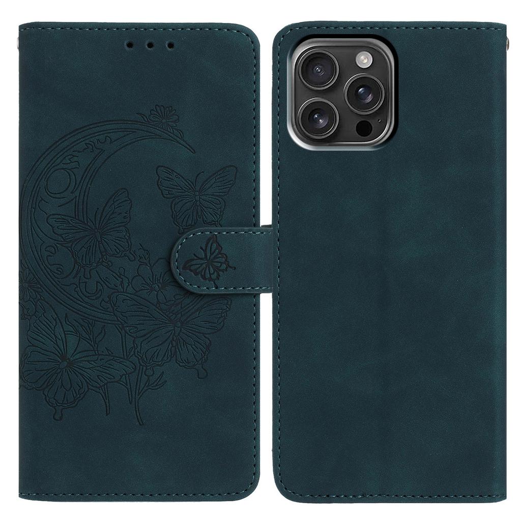 For iPhone 16 Pro Max Case Butterfly Flower Imprinted PU Leather Wallet Stand Phone Cover