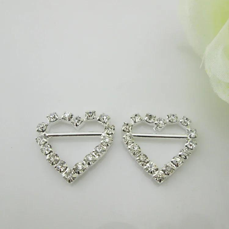 10pcs heart buckle with horizontal bar for invitation ribbon slider 15mm серебряный