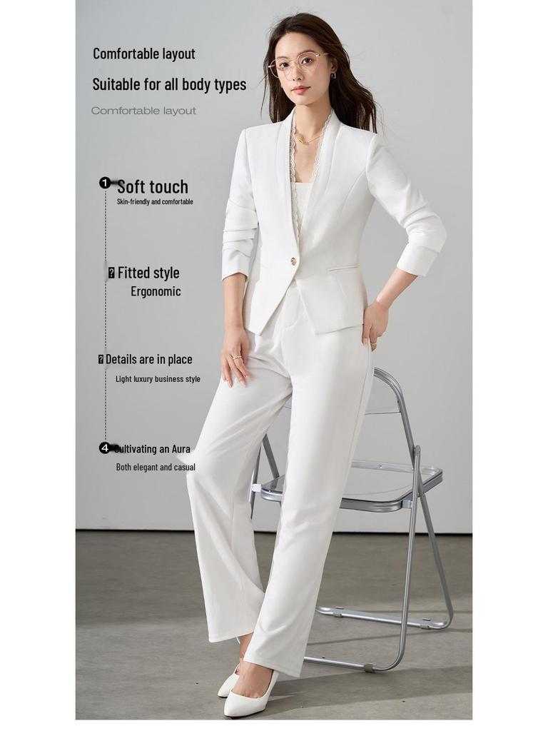 Women's White Lace Long Sleeve Blazer - Slim Fit, Short Style, Versatile for Autumn 2025