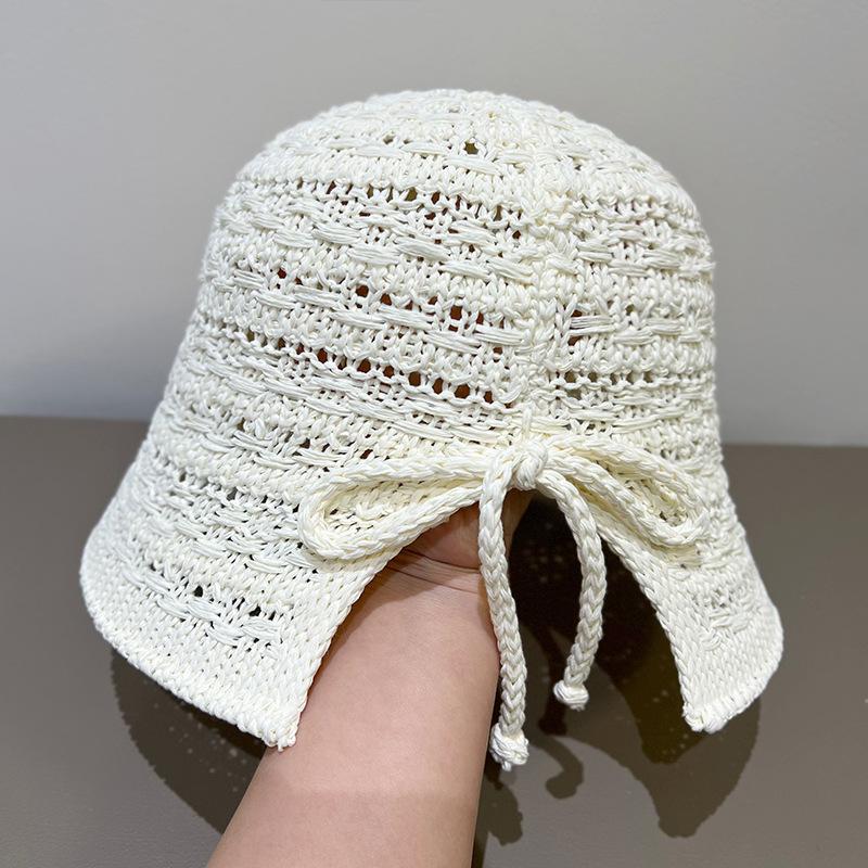 Rear Split Bow Fisherman's Hat Sunshade Hat for Women 2025 New Spring/Summer Versatile Knitted Bucket Hat
