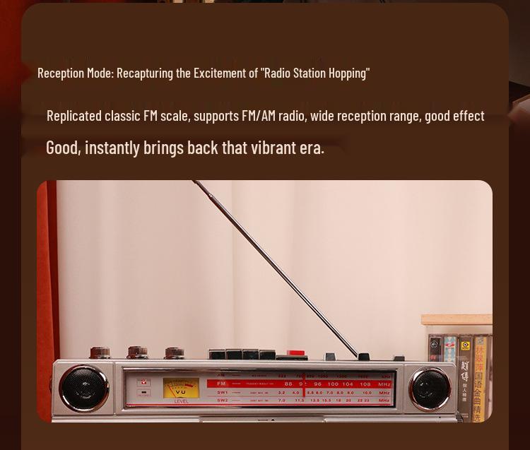 Vintage Cassette Player with Stereo Recorder and FM Bluetooth Speaker