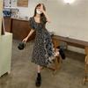 Floral Square Neck Dress For Women With Mesh Patchwork Summer Style