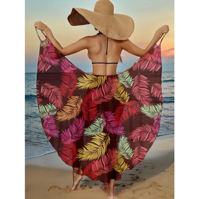 Flamingo Tropical Print Beach Cover Up Loose Sleeveless Backless Maxi Dress