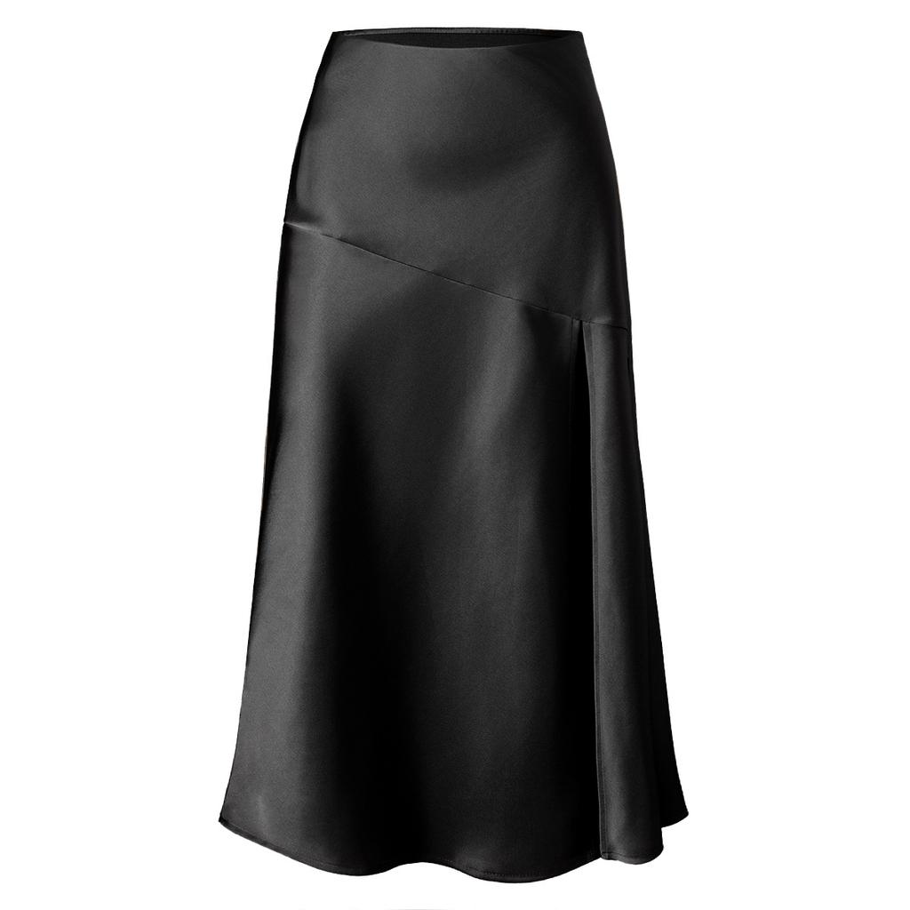 Women's New Satin Bustier High-waisted Elastic Split Long Skirt Sexy Splicing Package Hip Skirt Female