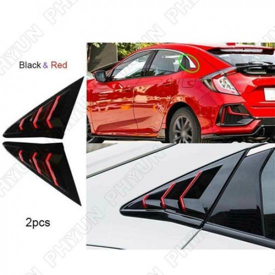 Pair Side Air Vent Window Louver Cover Black+Red For Honda Civic Hatchback 16-21