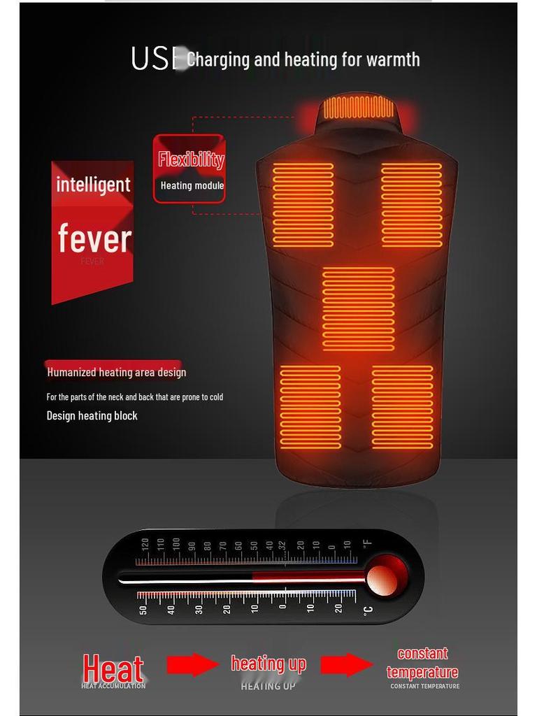 Unisex Smart Heated Vest with Temperature Control - Winter Warmth, Cotton, Plus Size