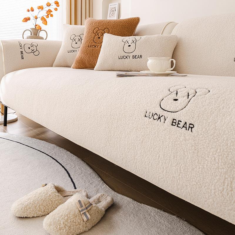 

Подушка для дивана из овечьей шерсти, зимняя утолщенная плюшевая подушка, нескользящая наволочка для дивана, полотенце 70*70cm белый