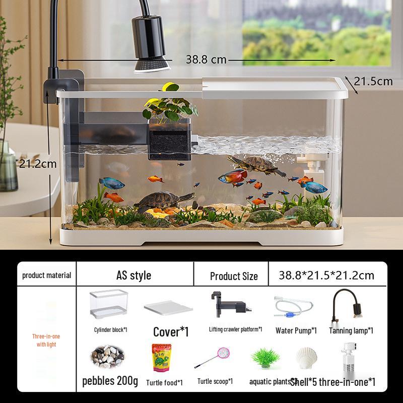 Versatile Desktop Turtle & Fish Aquarium with Basking Platform and Integrated Circulation System