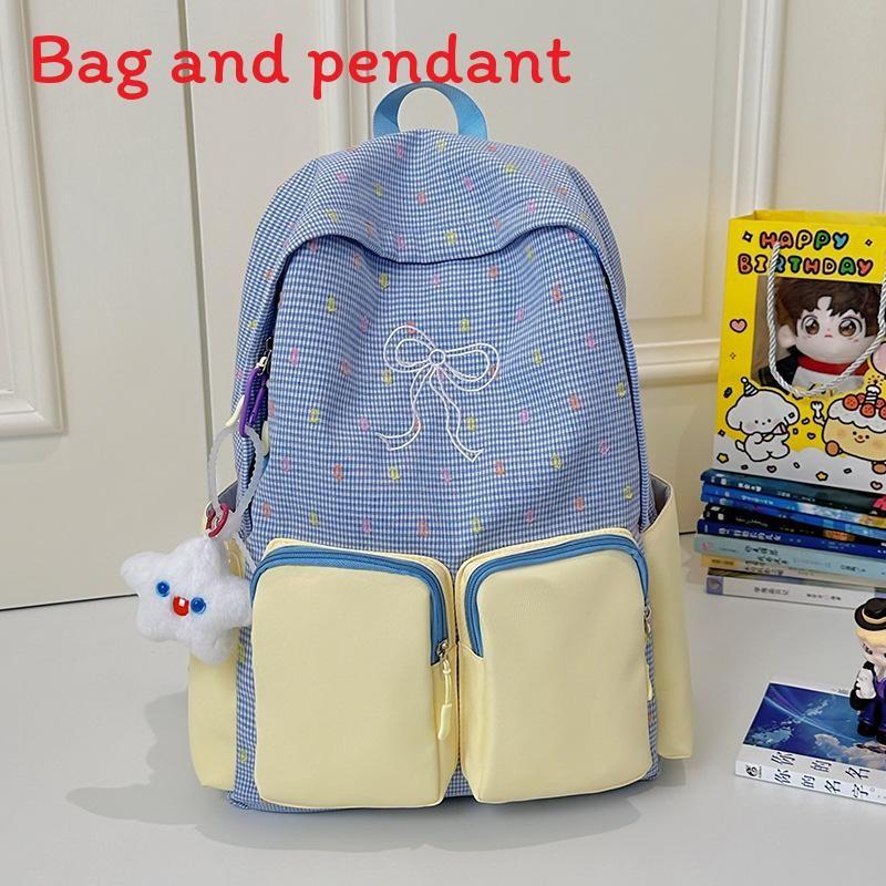 Fashion Color Blocked Bow Embroidery Colorful Polka Dot Pattern Student Backpack For Travel And School