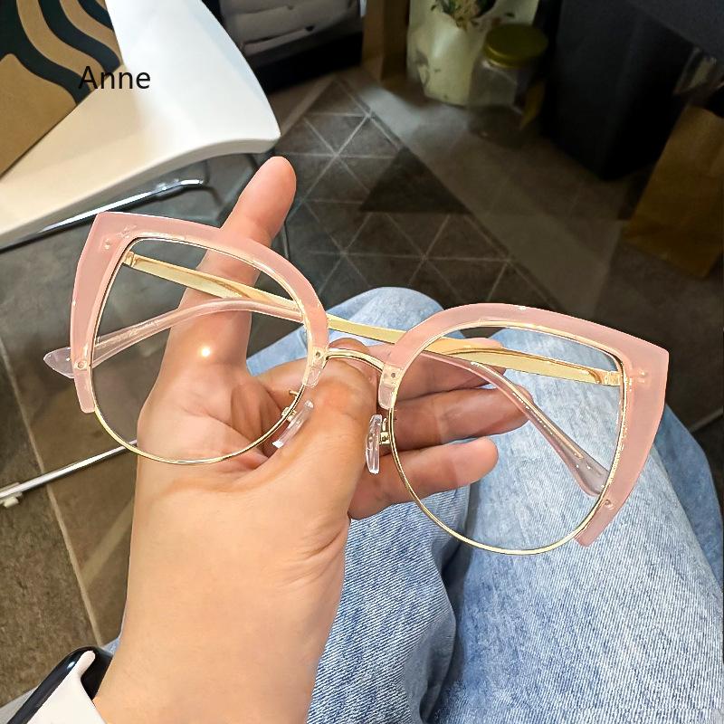 Men Anti Blue Light Presbyopia Eyeglasses Women Oversized Cat Eye Reading Glasses Fashion Metal Half Frame Hyperopia Eyewear