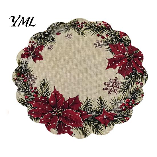 Round Washable Placemats Christmas Placemat, 14 Inch Festive Pattern Anti Slip Tabletop Protector, Heat Resistant Table Pad Insulation Place
