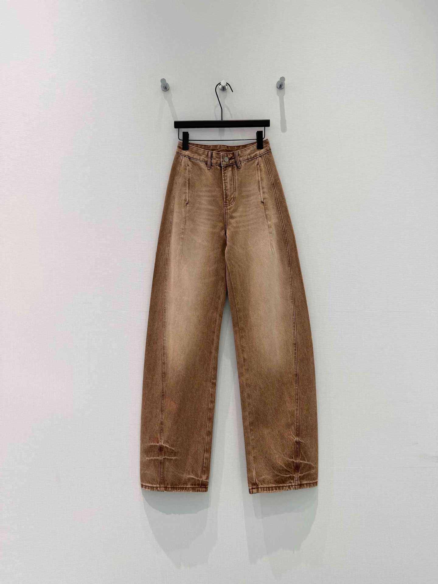 Chic Khaki Distressed American Style High-Waisted Wide-Leg Jeans S