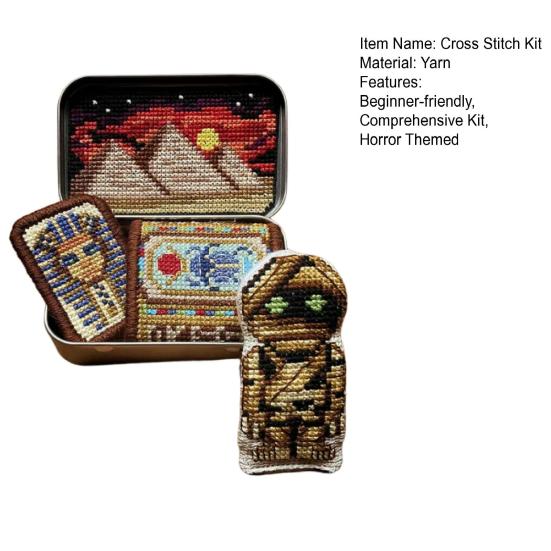 Tin Box Embroidery Kit Horror Themed Cross Stitch Kit Vintage Sewing Kit Halloween Embroidery Craft Set Gift for Embroidery Enthusiast