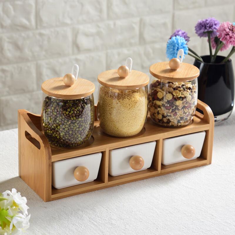 

LISM Blue Maple Leaf Creative Glass Seasoning Jar Set