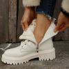Botas de Plataforma de Moda para Mujer Felpa Corta Color Sólido Cordones Cremallera Lateral Botines Invierno Zapatos de Mujer 2024 Talla Grande 42 Zapatos de Señora