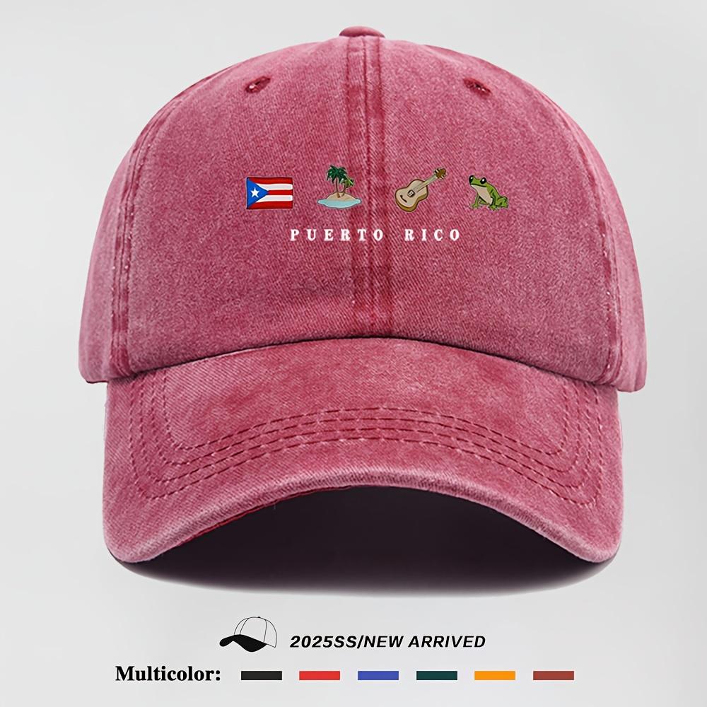 Mens Baseball Cap Puerto Rico Flag Tropical Guitar  Frog Graphic Lightweight Snapback Adjustable HatFor Any Season