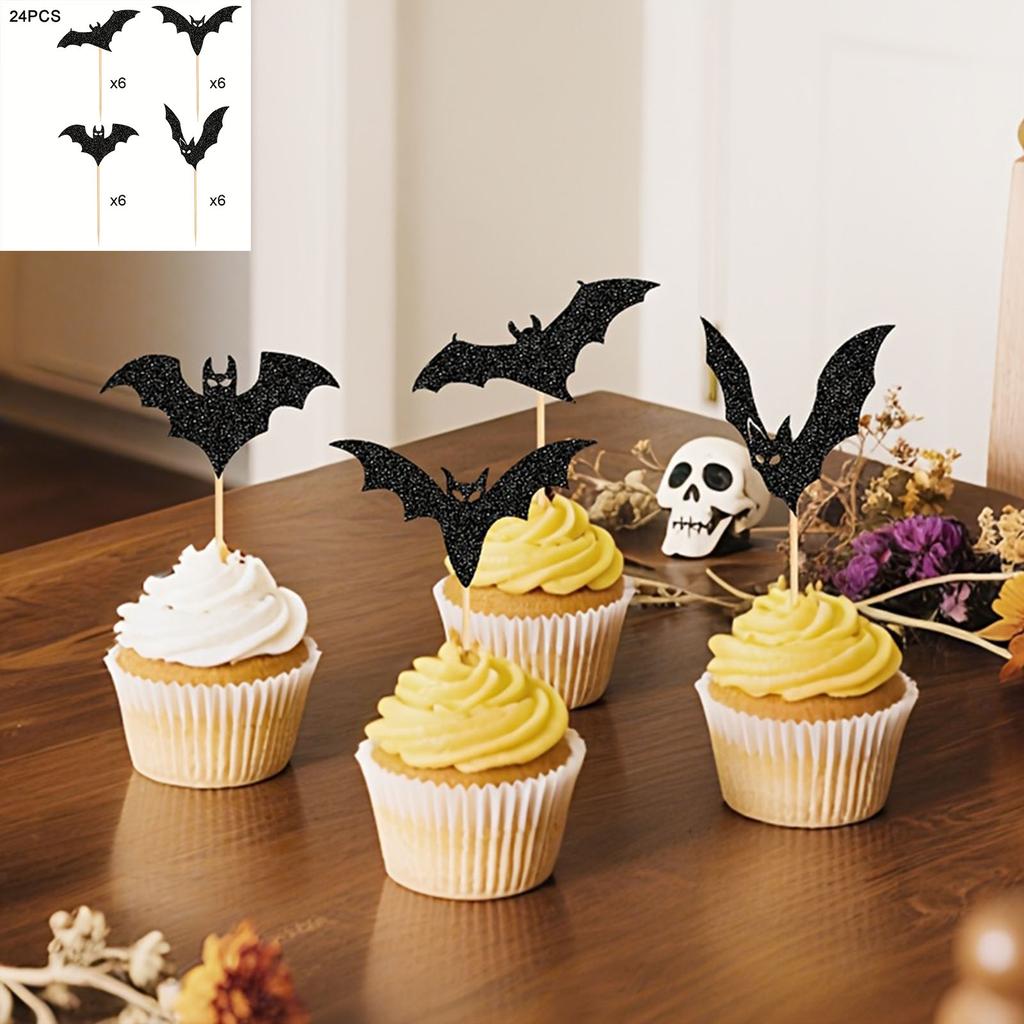 Halloween Party Cupcake Toppers Bat Shape Paper Picks for DIY Halloween Decorations Party Supplies Set of 12