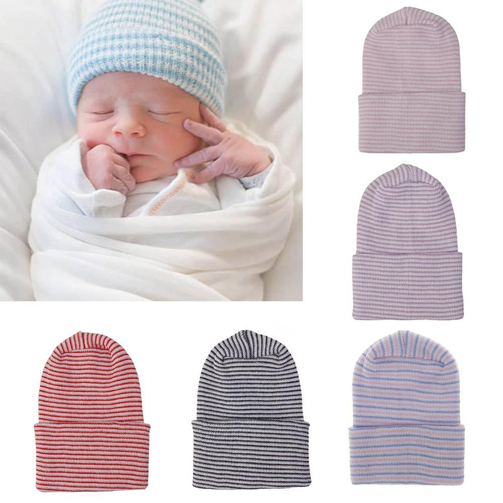 Stripe Infant Hat For 0-6 Month Newborn Baby Hospital Hat Soft Cotton Cute Big Bow Beanie Cap Winter Turban Hats for Baby Girls